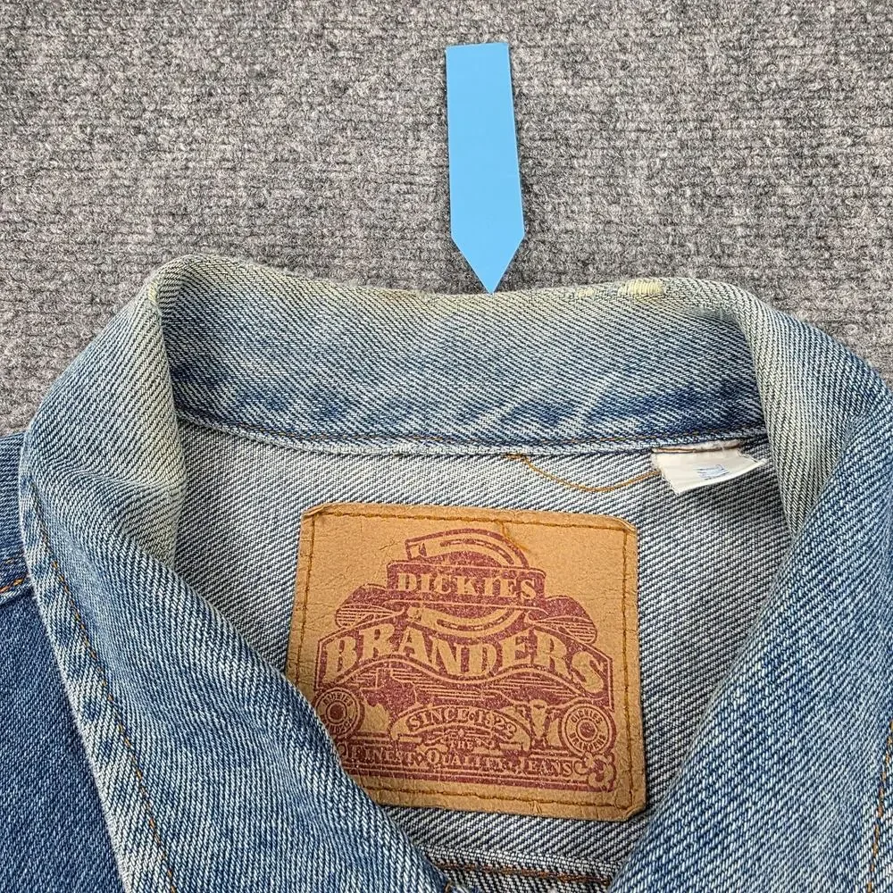 Dickies Branders Denim Jacket Mens XXL Blue Trucker Vintage Distressed Workwear